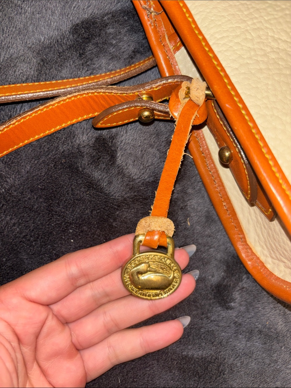 Dooney & Bourke Cream and Cognac Pebbled Leather Crossbody - Picture 5 of 5